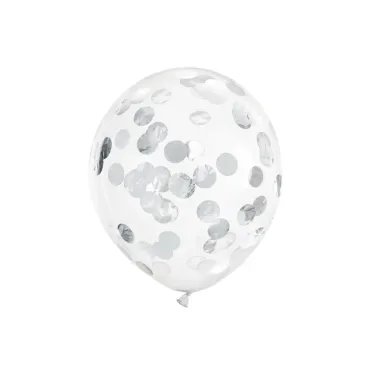 Ballons avec confettis - cercles - Argent