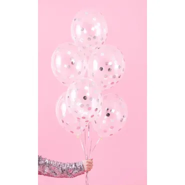 Ballons avec confettis - cercles - Argent