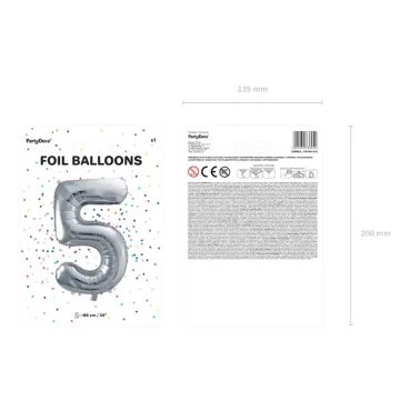 Ballon Mylar Numeral ''5'' - Argenté