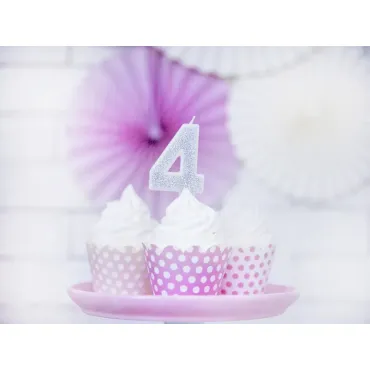 Bougie d'anniversaire - Chiffre 4 - Argent