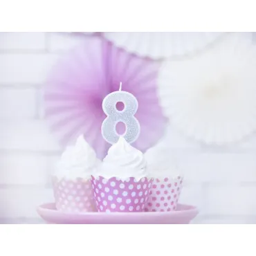 Bougie d'anniversaire - Chiffres 8 - Argent