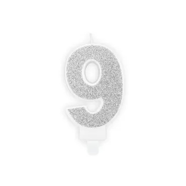 Bougie d'anniversaire - Chiffre 9 - Argent