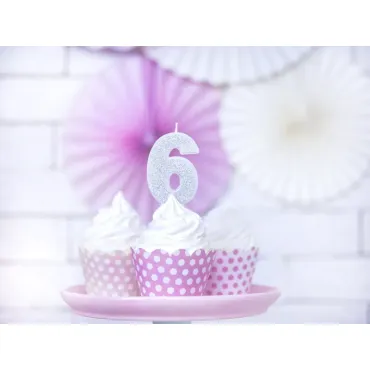 Bougie d'anniversaire - Chiffre 6 - Argent