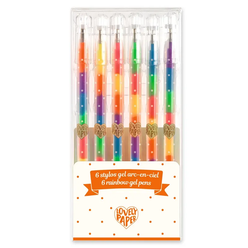 6 stylos gel arc en ciel