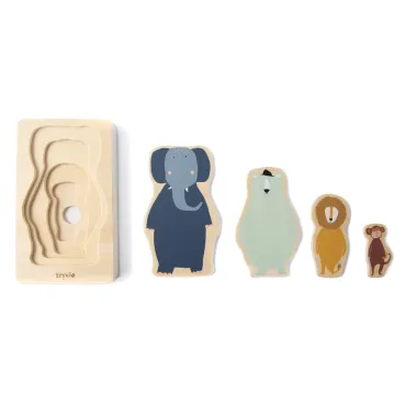 Puzzle 4 couches d'animaux en bois