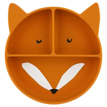 Assiette avec ventouse en silicone et compartiments - Mr. Fox