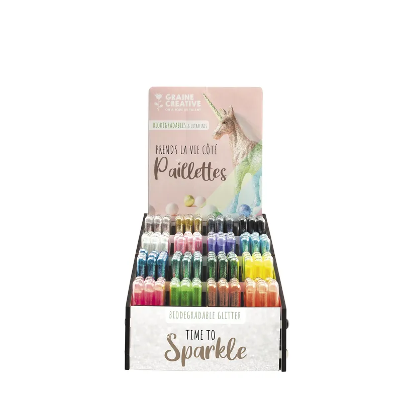 PRESENTOIR PAILLETTES 16 couleurs x 12 tubes - COULEURS PASTELS