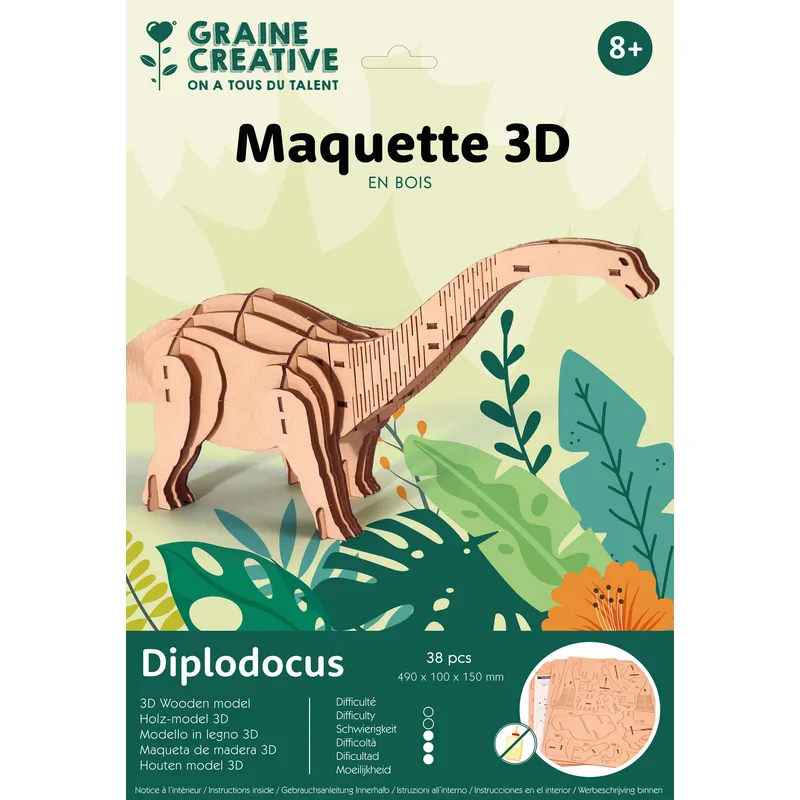 Maquette bois 3D - Diplodocus - 38 pces