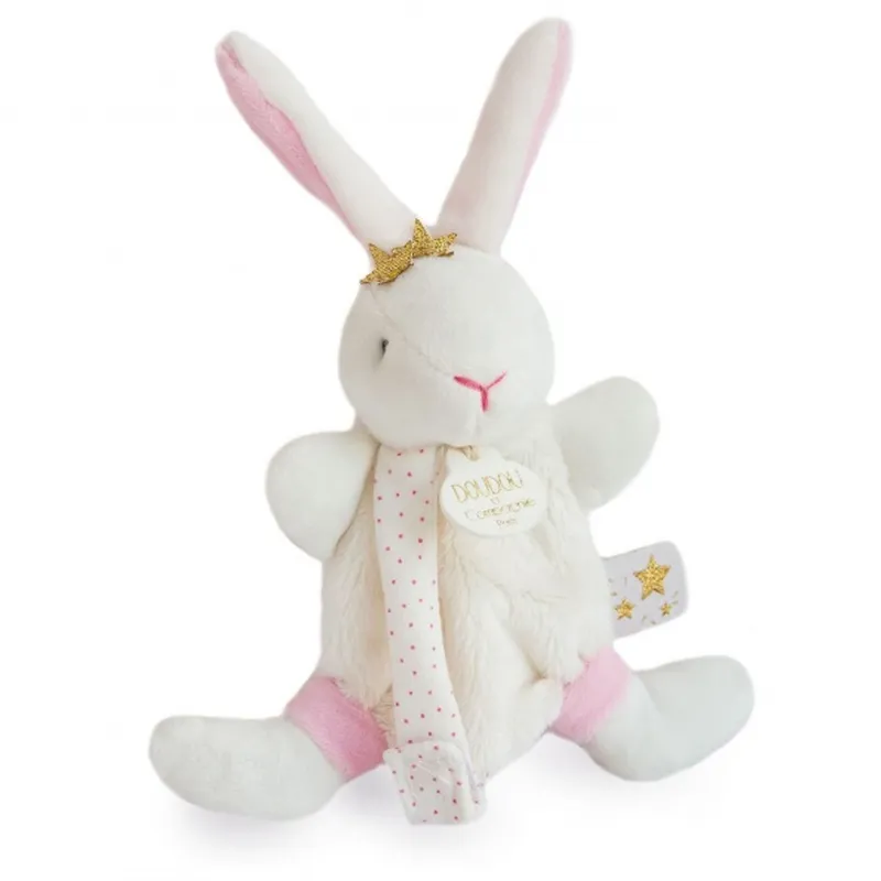 Doudou attache sucette - Lapin étoile rose - 15 cm