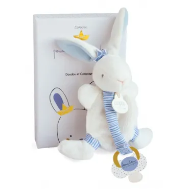 Doudou attache sucette - Lapin matelot bleu - 15 cm