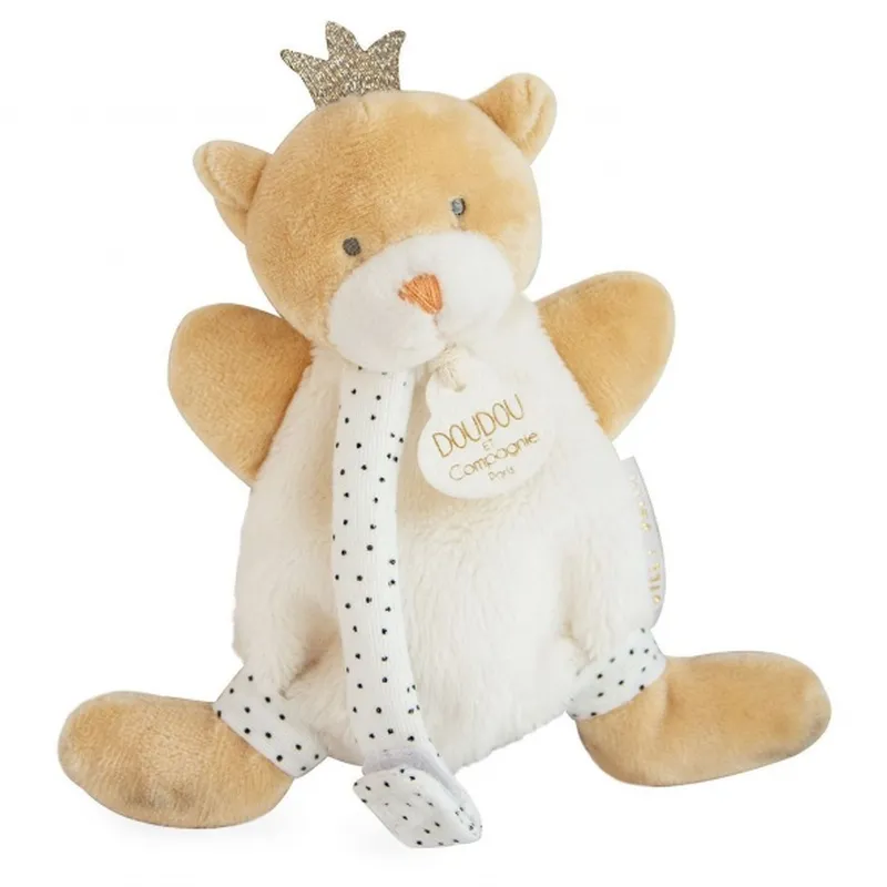 Doudou attache sucette - Ours Petit Roi marron - 15 cm