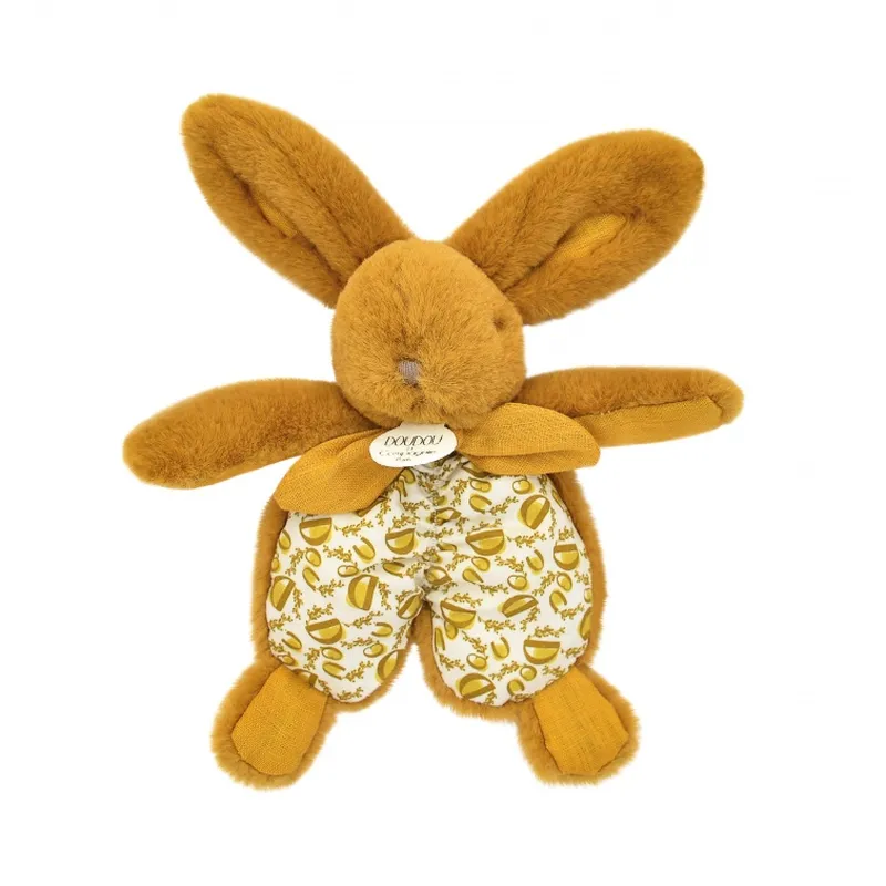 DOUDOU lapin jaune moutarde - Doudou plat -18 cm