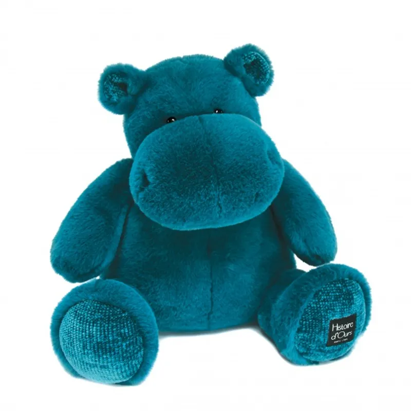 Peluche Hippopotame HIP'POP - Bleu canard - 40 cm