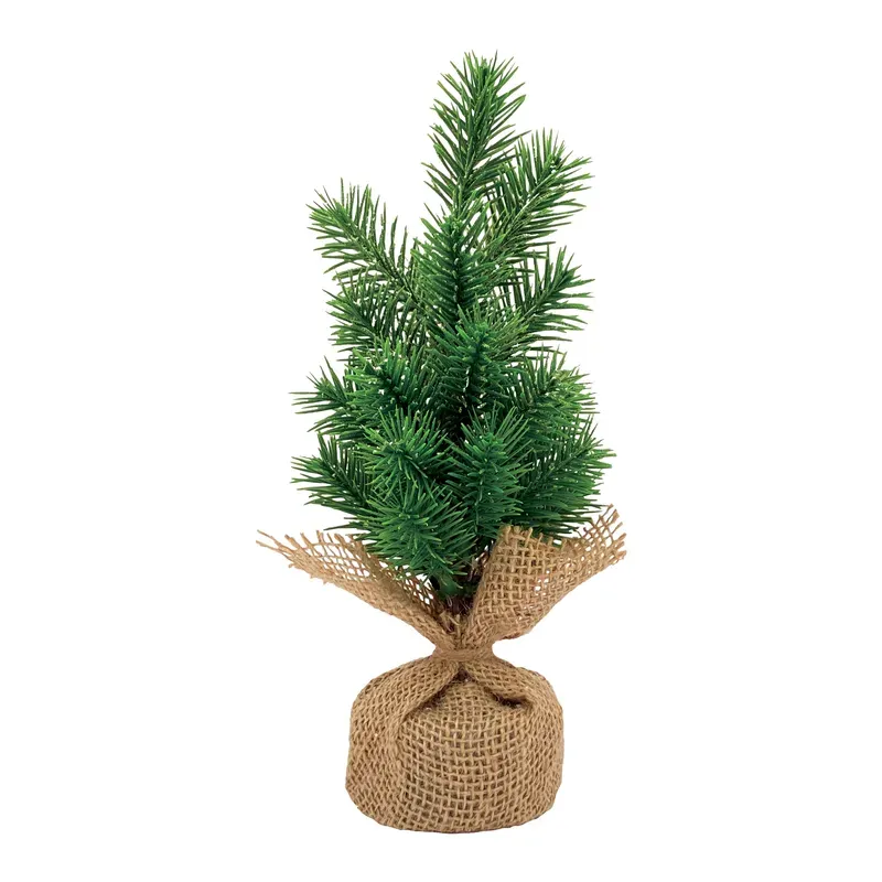 Sapin de noël enneigé, sac toile de jute