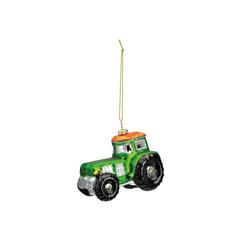 Boule de Noël Tracteur en verre vert