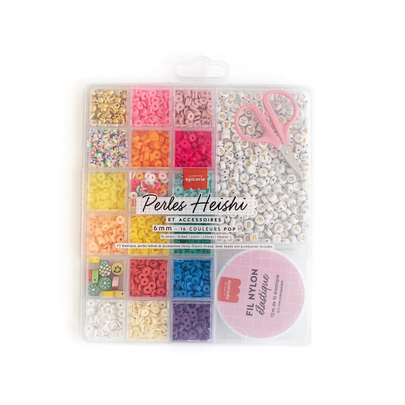 Boîte de 16 couleurs Pop de perles heishi 6mm + accessoires