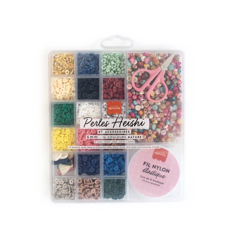 Boîte de 16 couleurs nature de perles heishi 6mm + accessoires