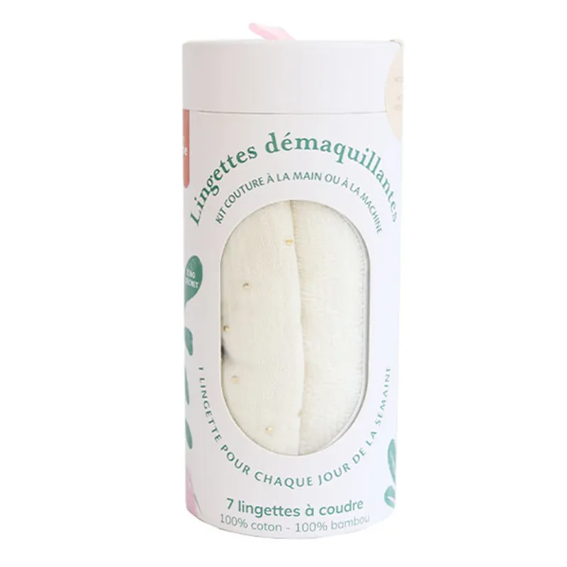 Kit couture - 7 lingettes démaquillantes à coudre - Ecru-Or