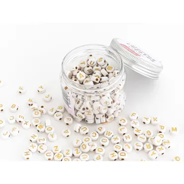 Pot perles lettres – Blanches-Or