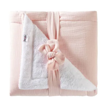 Couverture peluche double gaze & microfibre 70x100cm rose blush