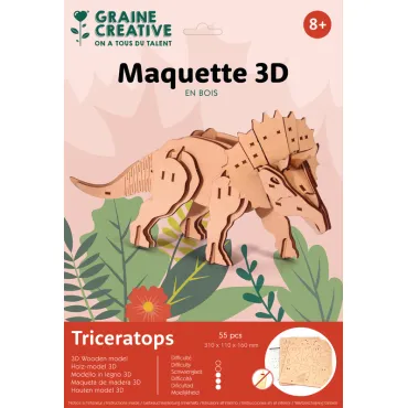 Maquette bois 3D - Triceratops - 55 pces