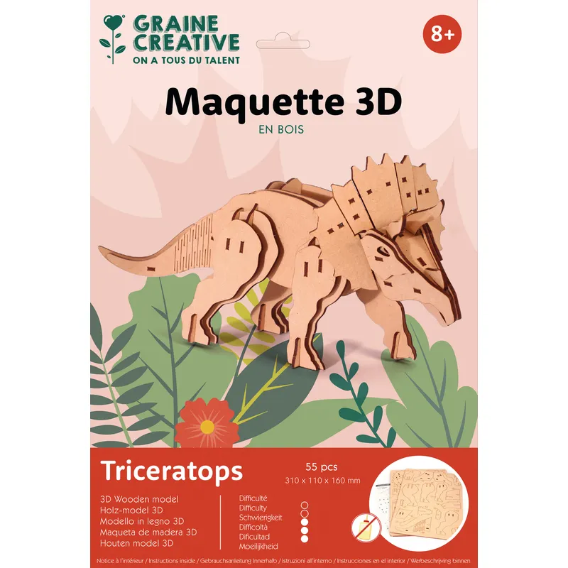 Maquette bois 3D - Triceratops - 55 pces