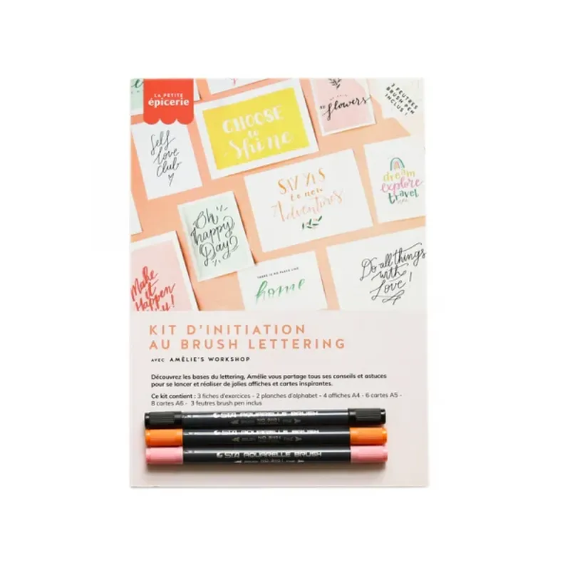 Kit d'initiation au brush lettering - rose-orange