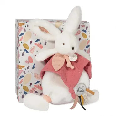 Coffret Doudou plat - Lapin Vieux rose - Happy Boho - 25 cm