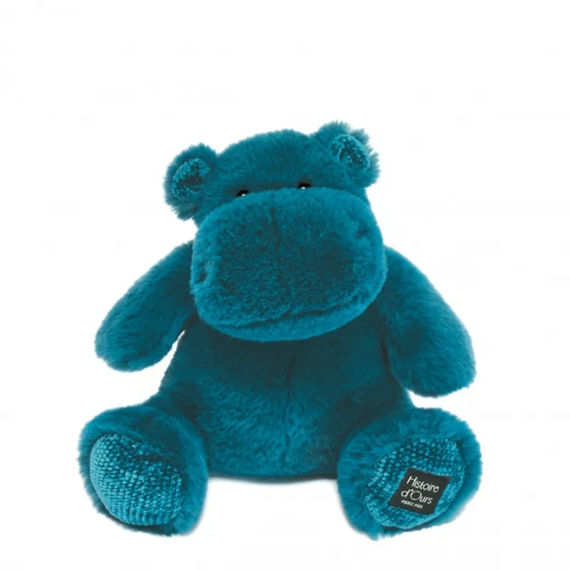 Peluche Hippopotame HIP'POP - Bleu canard - 25 cm