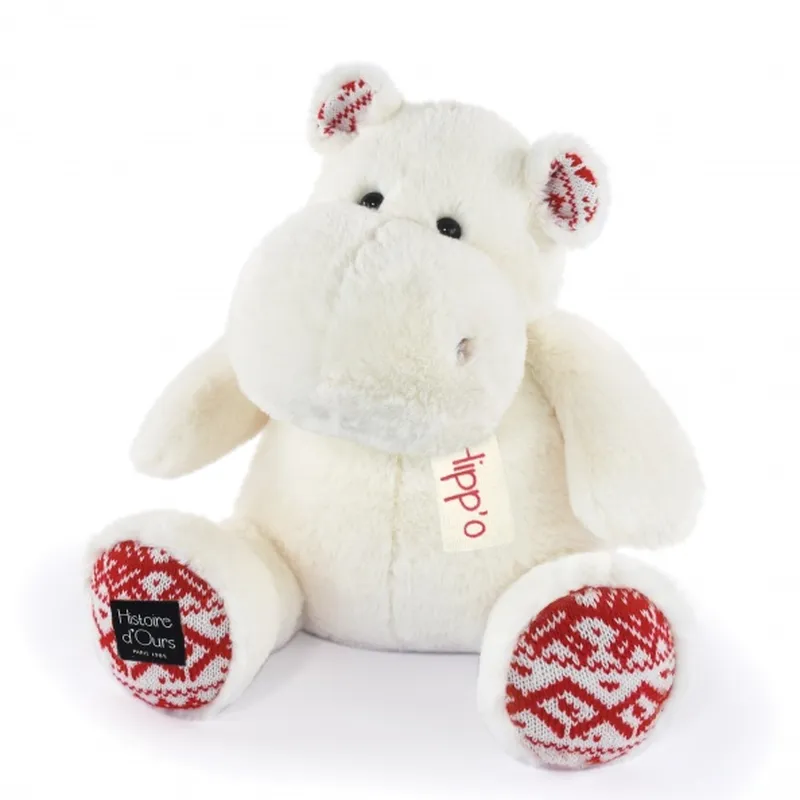 Peluche Hippopotame Blanc Noël - 40 cm