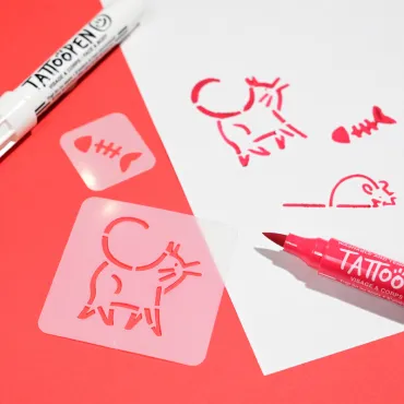 Kit Tattoopen "Le Chat" par Ami Imaginaire - Blanc et rouge