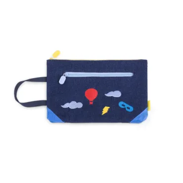 Trousse brodée en denim - Sky