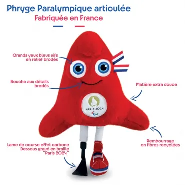 Peluche Mascotte Officielle Jeux Paralympiques Paris 2024 - Fabriquée en France - 33 cm