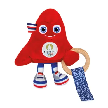 Hochet Mascotte Jeux Olympiques Paris 2024 avec anneau en bois - 17 cm