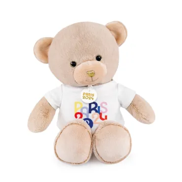 Ours Beige avec T-shirt Paris 2024 - 25 cm