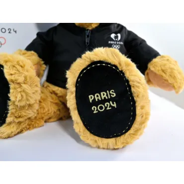 Ours Marron avec Veste Noire Zippée Paris 2024 - 40 cm